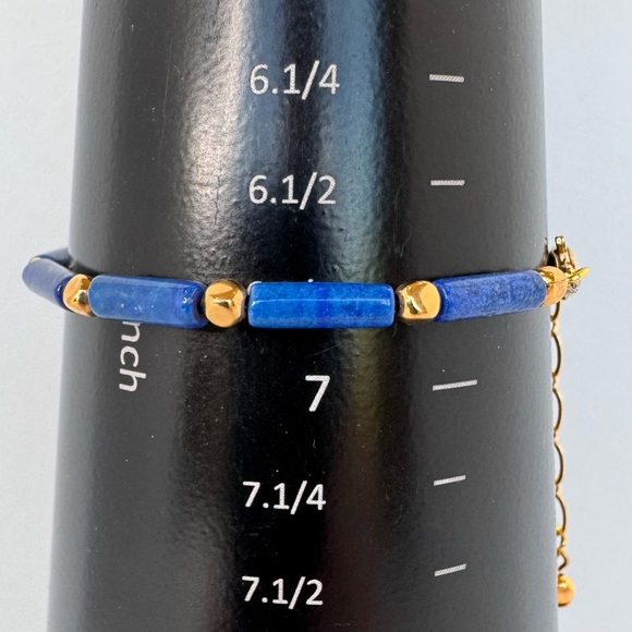 🌞HAND CRAFTED BRACELET Lapis Lazuli Tubes Gold Spacers Lobster Claw Clasp NWT - Picture 12 of 15